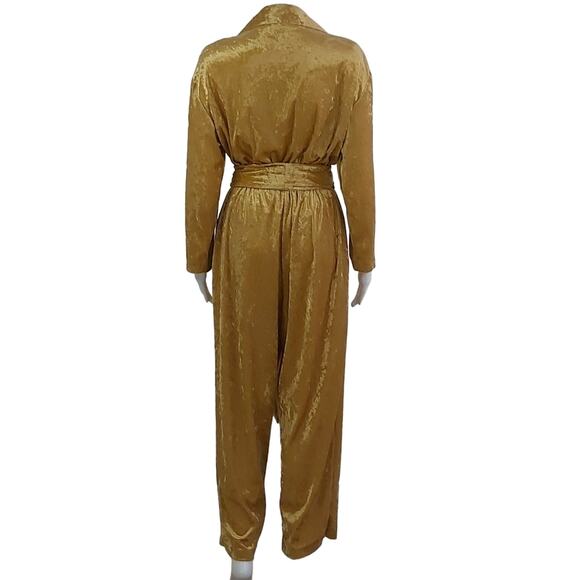 Vintage Brownstone Studio Gold Velvet Jumpsuit Size Small P - Picture 3 of 9